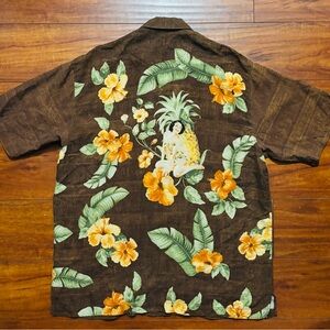 Tommy Bahama Mens Brown  Short Sleeve Button Up Shirt Size L Island Girl Hawaii